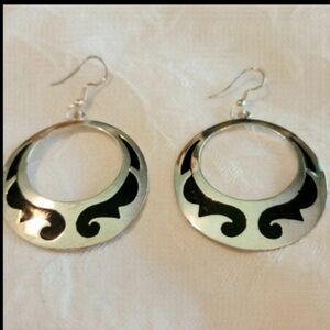 Vintage black & silver hoop earrings